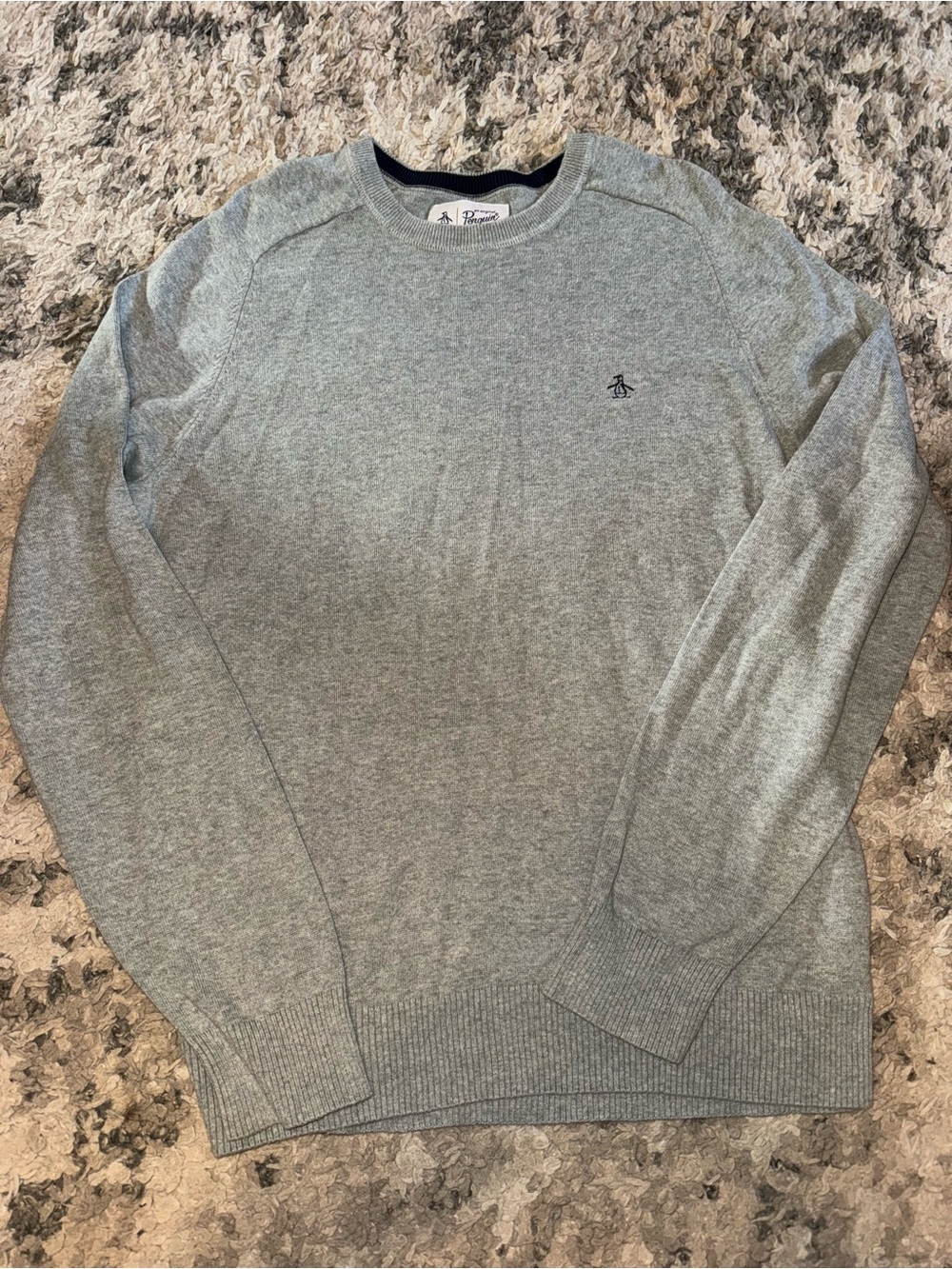 Original Penguin Light Grey Crewneck Sweater with Embroidered Logo